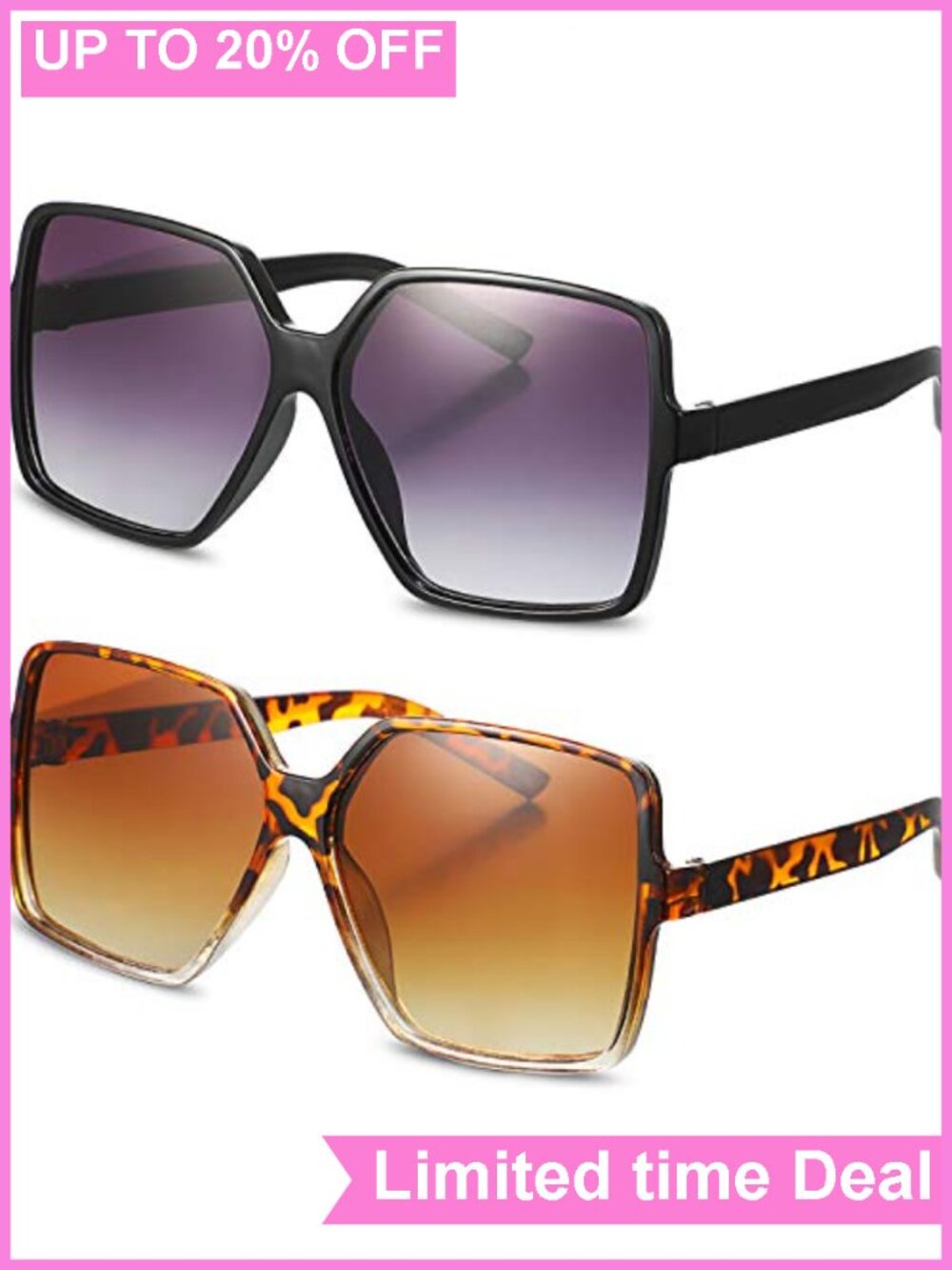 2 Oversized Square Sunglasses for Women Wide Frame Shades